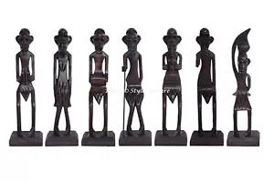 Set Of 7 African Tribal Warrior Hand Carved Wooden Figurines Hand Painted - Picture 1 of 3