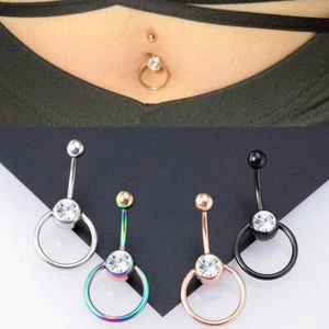 14G Sexy Piercing Belly Button Rings Stainless Steel Curvy Bar Crystal Belly - Picture 1 of 10