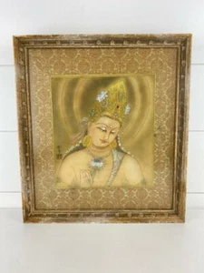 Vintage Hindu Thai Asian Art Painting on Silk Deity Goddess Lotus Flower India - Picture 1 of 12