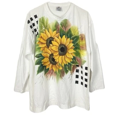 Camiseta Girasol Vintage Años 90 Camiseta Mujer Grande Talla Única Mediana Hecha en EE. UU. Floral Foto 1 de 4