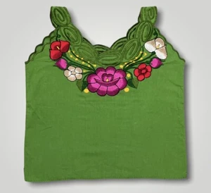 Women’s Embroidered HANDMADE Tank Top Olive Green - Picture 1 of 11