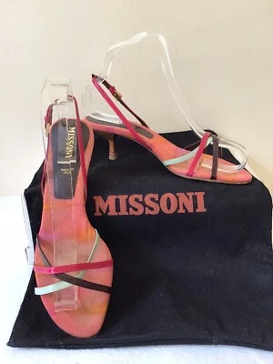 SANDALIAS DE TACÓN DE GATITO MISSONI MULTICOLORES CON CORREA DE CUERO TALLA 4/36 Foto 1 de 4