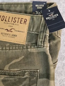 Hollister Hose Jeans Camouflage Grün Herren 34x32 Skinny Button Fly Grunge Army NEU - Bild 1 von 13