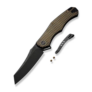 WE Knife RekkeR Frame Lock 22010G-3 Golden & Black Titanium 20CV Pocket Knives - Picture 1 of 9
