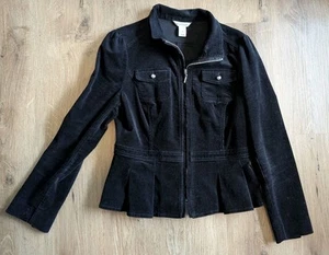 White House | Black Market Women's Black Size 10 Full Zip Corderoy Peplum Jacket - Picture 1 of 11