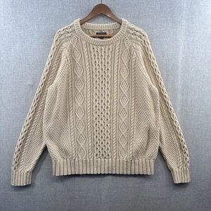 LL Bean Sweater Mens XL Ivory Cable Knit Fisherman Heavy Chunky Outdoor Hiking - Picture 1 of 16