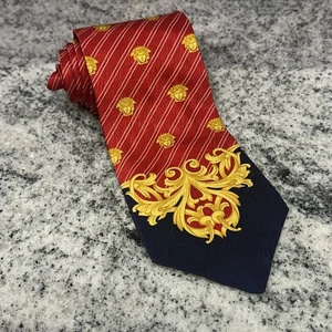 Vintage 90s Gianni Versace Spain Made Motif Red & Yellow Navy Silk Tie Saks Rare - Picture 1 of 10