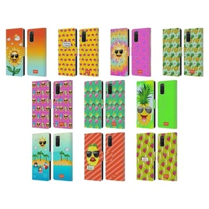 OFFICIAL emoji® HAPPY SUMMER LEATHER BOOK WALLET CASE FOR SAMSUNG PHONES 1 - Picture 1 of 16