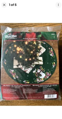 Bucilla Candy Snowman 43 inch Tree Skirt Kit. NEW Open Never Used #86307 - Image 1 of 4