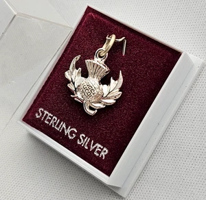 Sterling Silber Schottische Distel Anhänger Charm Halskette Schmuck - Bild 1 von 6
