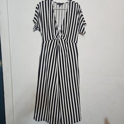 Derek Heart Plus Mujer 2x Mono a Rayas Festival Pierna Ancha Negro Blanco Rayas Foto 1 de 4