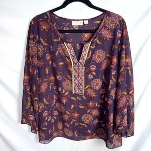 Belle by Kim Gravel Women's Top Blouse Size Large Floral Print Long Sleeves - Picture 1 of 7