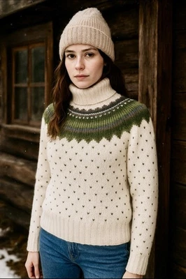 Suéter para mujer J.Crew grande mezcla de lana tejido cuello alto Fair Isle Preppy Cabin Foto 1 de 4