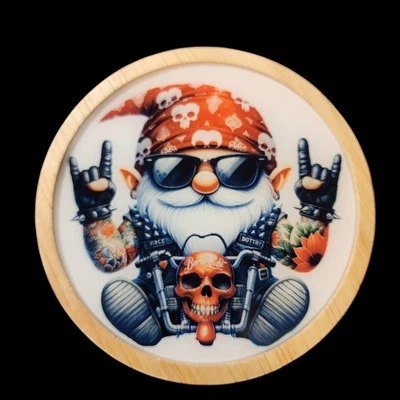 Biker Gnome w/Skull Bike - LED Night Light with Wooden Base - Image 1 of 2