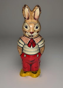 Litografía de hojalata de trabajo vintage J Chein cuerda 5" conejito de Pascua conejo - Imagen 1 de 4