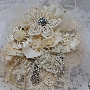 Lace Flower corsage Rhinestone Embellished Bridal mothers day journals - Picture 1 of 8