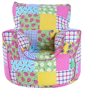 Cotton Patchwork Bean Bag Arm Chair with Beans Toddler Size From Bean Lazy - Picture 1 of 2