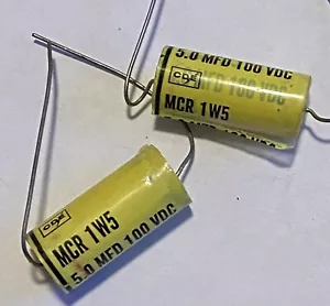 (CDE) CAPACITOR 5UF 100V FILM METALLIZED POLYCARBONATE AXIAL 2-PIECE - Picture 1 of 1