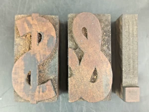 Letterpress Printing Block AMPERSAND DOLLAR SIGN PERIOD 2" Vintage Metal & Wood - Picture 1 of 14