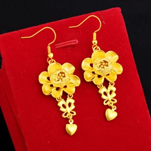 Girl's flower tassel 22K 23K 24K THAI BAHT YELLOW GP GOLD Earrings - Picture 1 of 6