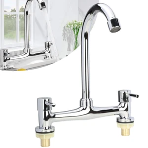 Modern Kitchen Mixer Tap Dual Lever Swivel Spout Mono Chrome Sink Taps Faucet - Picture 1 of 13
