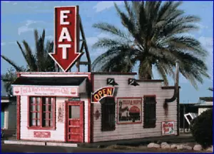 BLAIR LINE 1/87 HO Scale FRED & RED'S HAMBURGERS Cafe Laser-Cut Wood Kit 184-190 - Picture 1 of 7