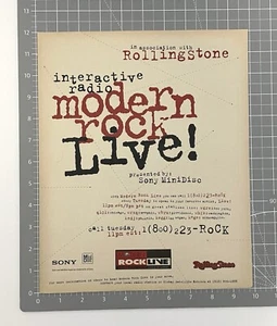 Anuncio impreso vintage de rock moderno en vivo 1994 radio interactiva Rolling Stone música de los 90 - Imagen 1 de 1