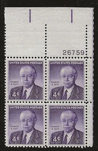 US Scott #1161, Plate Block #26759 1960 Robert Taft 4c FVF MNH Upper Right - Picture 1 of 1