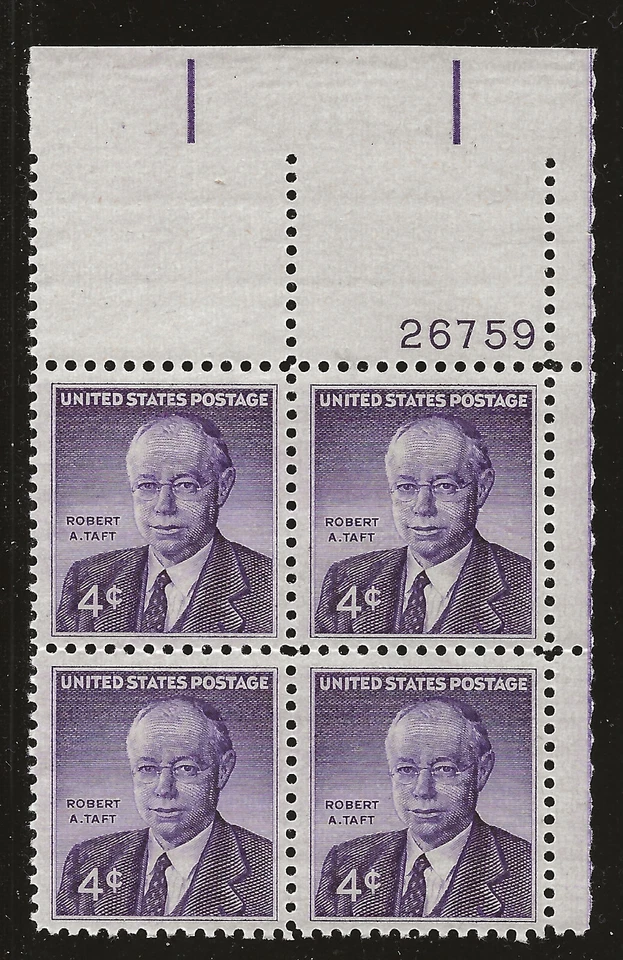US Scott #1161, Plate Block #26759 1960 Robert Taft 4c FVF MNH Upper Right - Image 1 of 1