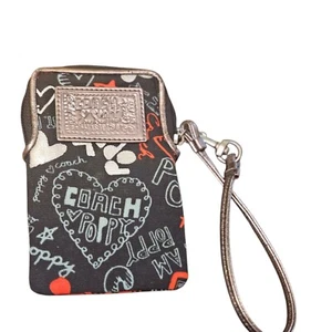 COACH PHONE WRISTLET GRAFFITI SCRIBBLE PRINT METALLIC TRIM Y2K RARE CASE - Picture 1 of 3