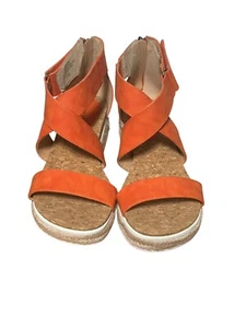 ADRIENNE VITTADINI Orange Cape Ann Faux Leather Cork Sock Platform Sandals 9.5m - Picture 1 of 8