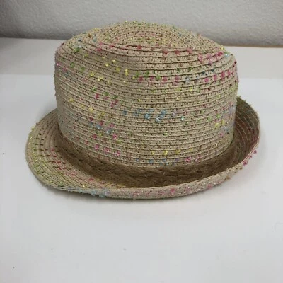 Sombrero Fedora Tejido Paja Pastel Contraste Banda Talla 5-7 Primavera Verano Playa Niñas Foto 1 de 4