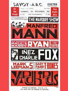 Manfred Mann / Yardbirds ABC Exeter 16" x 12" Photo Repro Concert Poster - Imagen 1 de 1