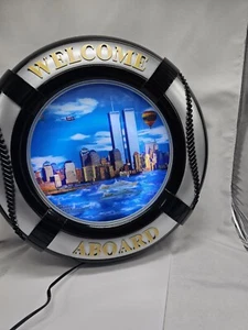 Vintage Lamp Rotating New York Skyline Lighting Motion Twin Towers  - Picture 1 of 6