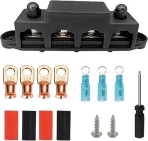 Power Distribution Block Bus Bar 3/8" Terminal Stud 4 Post with Cover and Ring T - Picture 1 of 12