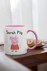 Personalised Girl Pig Pink Handle Tea Coffee Mug-Peppa Novelty Cartoon Birthday