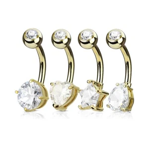 4PCS Clear CZ Crystal Belly Button Ring Value Pack 14G Navel Piercing Gold - Picture 1 of 1