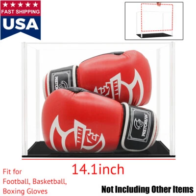 US Acrylic Display Case 14" L Self-Install Perspex Big Box Black Base Dustproof - Image 1 of 4