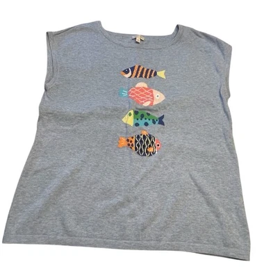 Blusa de malha Talbots feminina tamanho médio azul peixe náutico oceano manga curta praia - Imagem 1 de 4