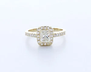 Anello 1,5CT AGI Diamante Creato in Laboratorio D/VS1 Rettangolare Radiante 14K Accento Halo - Foto 1 di 4