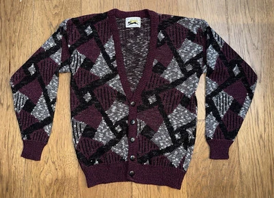 VTG 80s Le Tigre Grandpa Cardigan Sweater Cosby Geometric Mens Sz S - Image 1 of 4