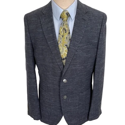 BOSS HUGO BOSS Blazer Mens 42R Navy Blue Janson3 Textured Lightweight Jacket - Image 1 of 4