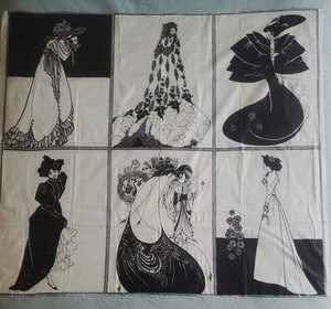Seltener Bloomcraft Aubrey Beardsley Stoff - sechs Vignetten - Bild 1 von 1