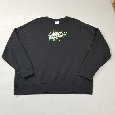 Moletom Nike gola redonda tamanho XL preto grande Swoosh floral bordado - Imagem 1 de 4