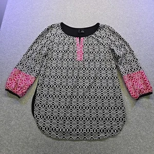 Blusa para mujer New Directions S negra blanca roja estampado geométrico manga 3/4 nueva con etiquetas - Imagen 1 de 9