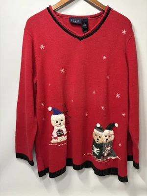 Suéter Tejido Vintage Crazy Horse Liz Claiborne Mujer Talla Grande 2 Navidad Perros Foto 1 de 4