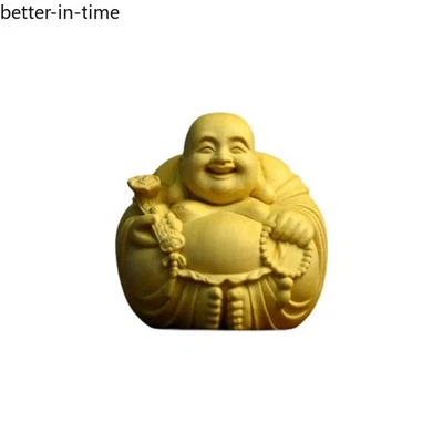 4 cm Exquisitamente Boj Tallado a Mano Riendo Maitreya Buda Té Mascota Ornamento Foto 1 de 4