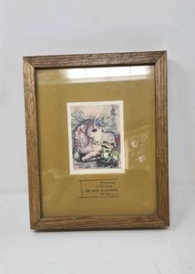Vintage 1980 Jody Bergsma Einhorn Holz gerahmt Kunstdruck signiert Wanddeko Pferd - Bild 1 von 6