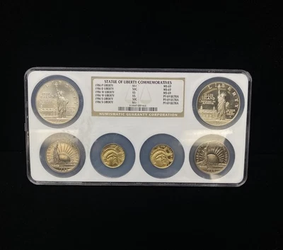 Набор из 6 золотых и серебряных памятных монет 1986 со статуей Свободы NGC MS69-PF69 - Изображение 1 из 4