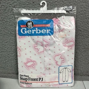 Vintage Gerber Nachtwäsche Einteiler Druckknopfleiste PJ Tiermotiv Pyjama 3T 30-34 Pfund - Bild 1 von 4